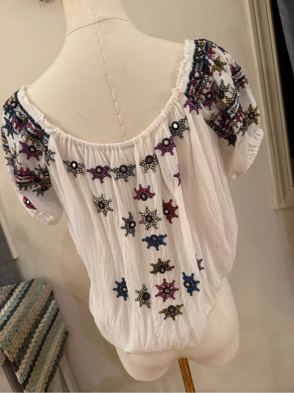 Boho Embroidered Peasant Top | Size Small | Cottagecore Festival